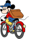 Mickey Mouse riding a bicycle