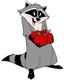 Meeko holding apples