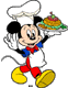 Mickey Mouse serving a sandwich
