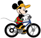 Mickey Mouse riding a bicycle