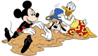 Mickey, Goofy, Donald on beach