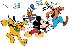 Mickey Mouse and friends with birds