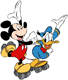 Mickey Mouse, Donald Duck rollerskating