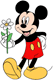 Mickey Mouse holding a flower