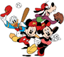 Mickey, Minnie, Donald and Goofy ready to play baseball