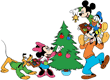 Mickey, Minnie, Donald, Goofy and Pluto decorating Christmas tree