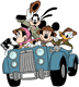 Mickey, Goofy, Donald, Minnie on safari