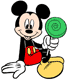 Mickey Mouse holding a lollipop
