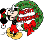 Mickey as Santa Claus with Merry Christmas wreath sign