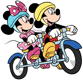 Mickey and Minnie riding a tandem bike
