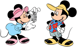 Minnie Mouse taking a picture of Mickey with her camera