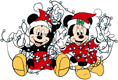 Mickey and Minnie Mouse tangled up in Christmas lights