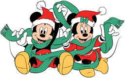 Mickey and Minnie Mouse tangled up in a winter scarf
