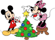 Mickey and Minnie decorating the Christmas tree