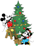 Mickey and Minnie Mouse decorating their Christmas tree