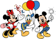 Mickey, Minnie and Donald celebrating