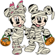 Mickey, Minnie Mouse trick-or-treating as mummies