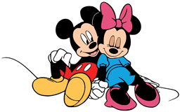 Mickey & Minnie Mouse sitting down holding hands
