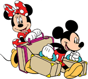 Mickey & Minnie Mouse carrying luggage