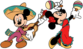 Mickey & Minnie Mouse celebrating Cinco de Mayo with guitar and maracas