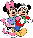 Mickey and Minnie Mouse walking in winter