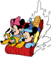 Mickey and Minnie Mouse sledding with Pluto