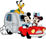 Mickey, Minnie and Pluto on a road trip