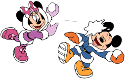 Mickey and Minnie Mouse in a snowball fight