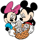 Mickey, Minnie, basket of bunnies