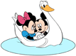 Mickey and Minnie riding a tunnel of love swan