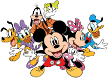 Mickey Mouse and all his friends smiling together