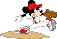 Mickey Mouse pitching ball, playing baseball