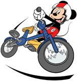 Mickey Mouse riding his bicycle