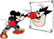 Mickey Mouse boxing a picture of Pete