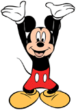 Mickey Mouse cheering with his hands in the air