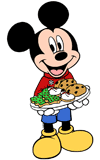 Mickey Mouse holding a plate of Christmas cookies