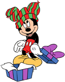 Mickey Mouse opening his Christmas present