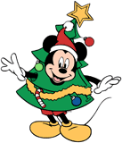 Mickey Mouse dressed up as a Christmas tree