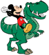 Mickey Mouse riding a dinosaur