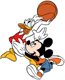 Mickey, Donald playing basketball