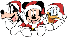 Santa Clauses Mickey Mouse, Donald Duck and Goofy