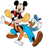 Mickey Mouse, Donald Duck and Goofy goofing around