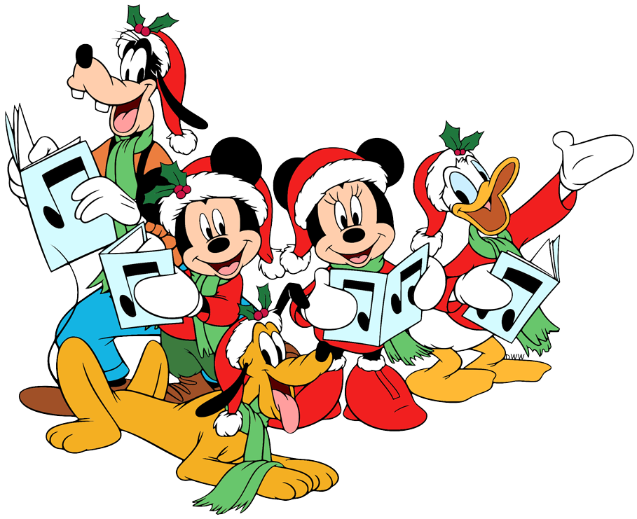 Mickey Mouse and friends singing Christmas carols