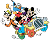 Mickey and Minnie Mouse, Donald Duck and Goofy in Mickey's car