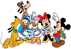 Mickey Mouse and friends singing Christmas carols