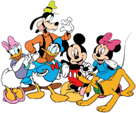 Mickey, Minnie, Donald, Daisy, Goofy and Pluto posing together