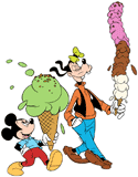 Mickey Mouse and Goofy eating ice cream