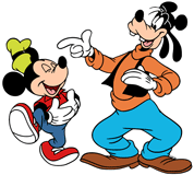 Mickey Mouse and Goofy trading hats
