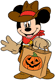 Mickey Mouse trick-or-treating as a cowboy