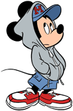 Mickey Mouse wearing a hoodie